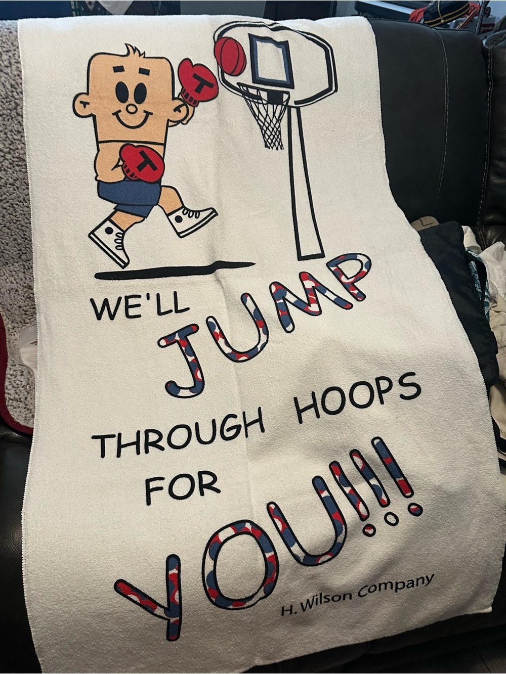 NWOT Basketball Swim Towel with playful basketball and boxer graphic